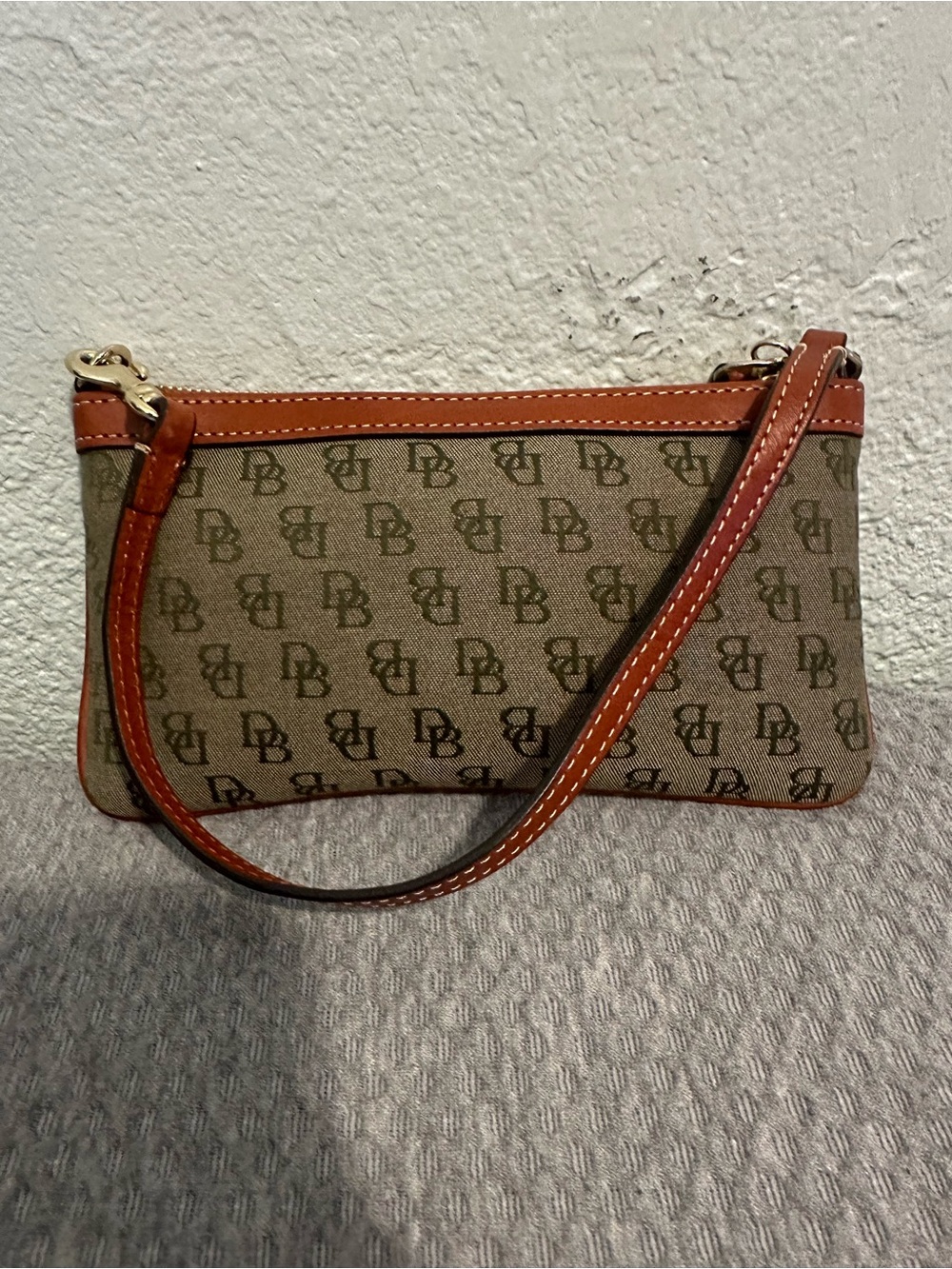 Dooney & Bourke Olive Logo Canvas Wristlet with Brown Leather Trim - Picture 7 of 11